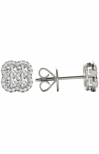.63 TCW White Gold Diamond Pave Halo Flower Stud Earrings E21974W